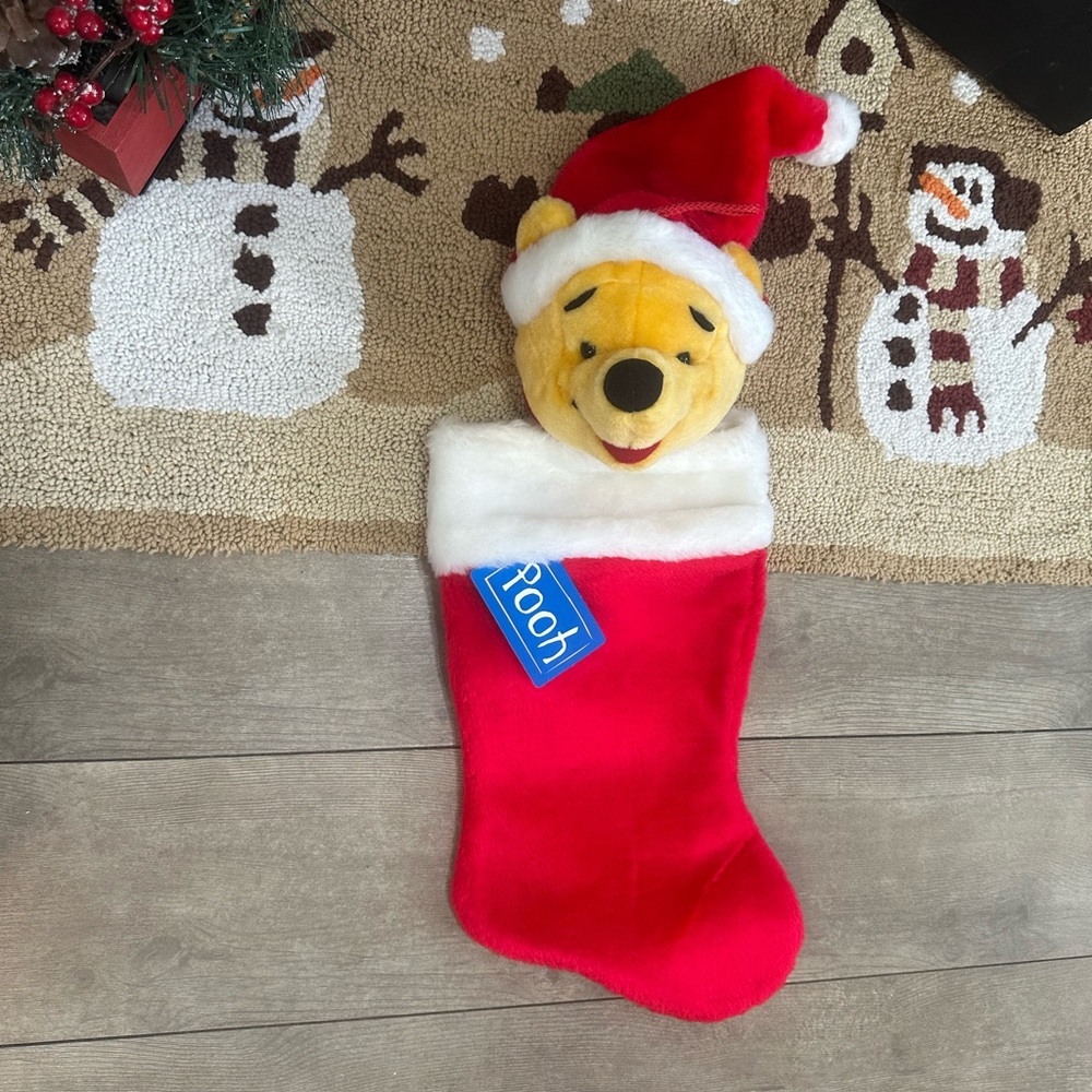 New Vintage Winnie the Pooh Christmas Stocking Pooh Bear Plush 3D New with Tags - Picture 12 of 16